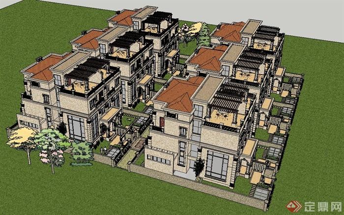 某欧式风格联排别墅建筑SU模型设计(4)