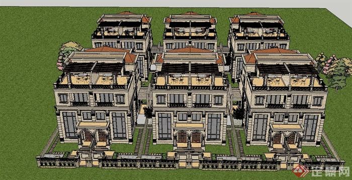 某欧式风格联排别墅建筑SU模型设计(5)