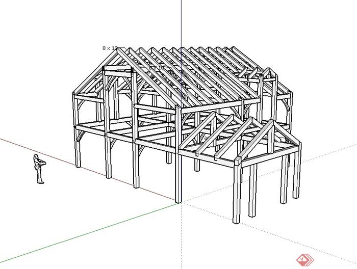某现代风格独特别墅建筑结构设计su模型(2)