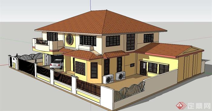 某西班牙风格独栋别墅建筑SU模型设计(4)