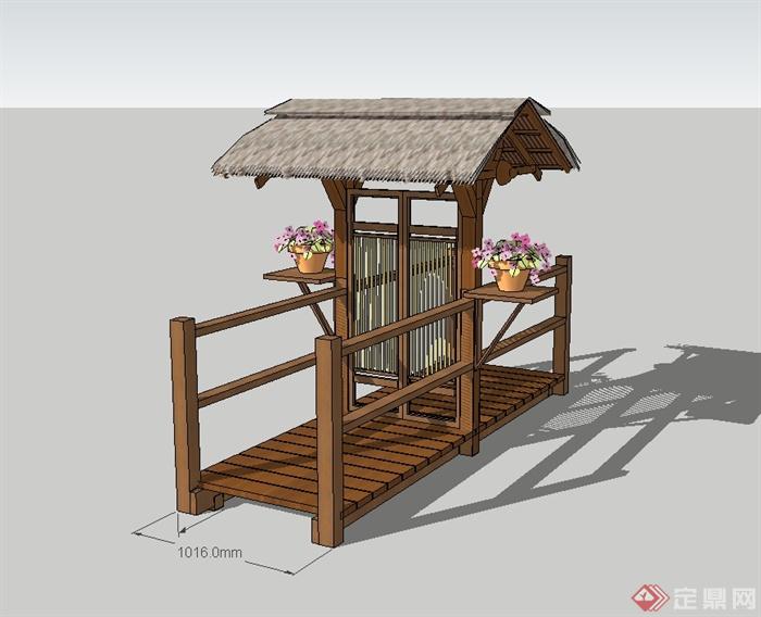 现代中式风格庭院入口门设计su模型(2)