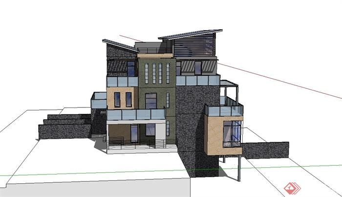某日式风格联排别墅建筑SU模型(2)