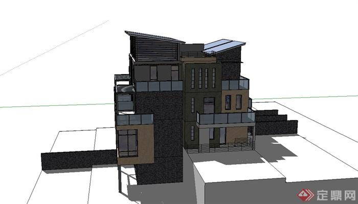 某日式风格联排别墅建筑SU模型(4)