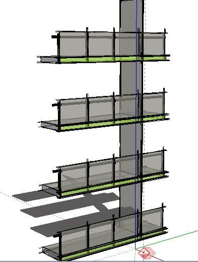 阳台玻璃护栏su模型(3)