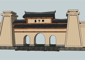 中式陵园大门设计SU(草图大师)模型