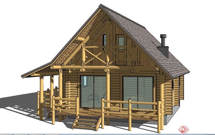 日式风格木质民居住宅建筑su模型(1)