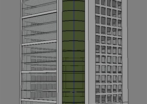 一栋简约高层办公楼建筑设计SU(草图大师)模型