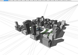 某现代风格综合建筑楼群及城市广场设计SU(草图大师)模型