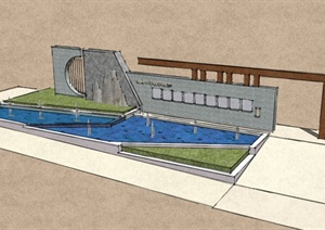 某现代的风格学校入口景墙水景设计SU(草图大师)模型