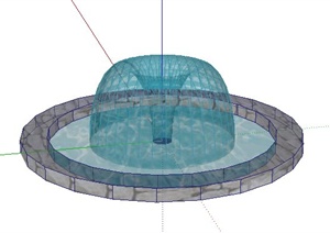 简约圆形喷泉水池SU(草图大师)模型