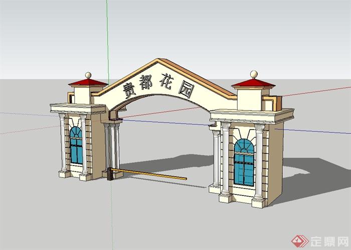 欧式风格居住小区大门设计su模型(1)