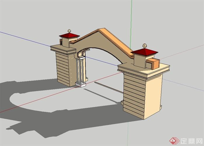 欧式风格居住小区大门设计su模型(3)