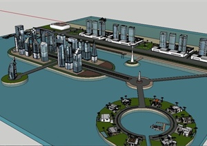 现代滨水城市概念规划建筑SU(草图大师)模型