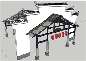 现代中式雨篷廊架大门设计SU(草图大师)模型