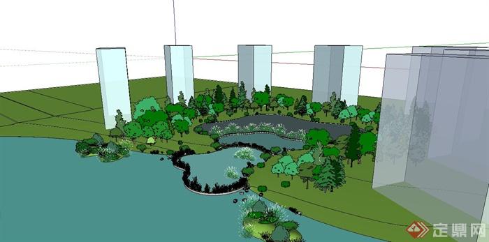 某居住区园林水景SU模型设计(2)