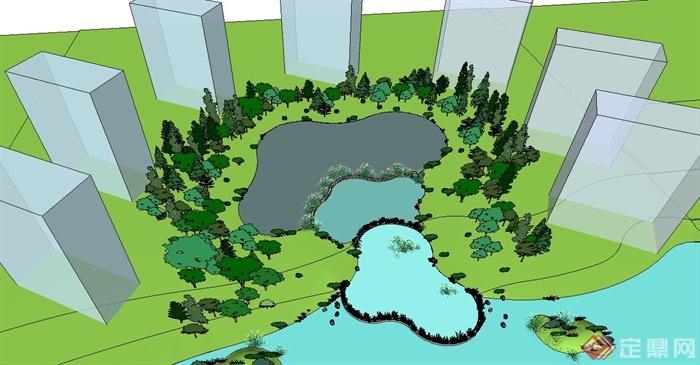 某居住区园林水景SU模型设计(1)