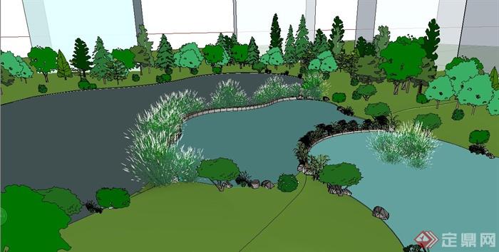 某居住区园林水景SU模型设计(3)