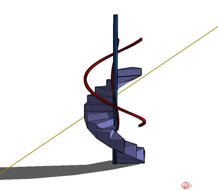 某现代风格独特旋转楼梯设计su模型(1)