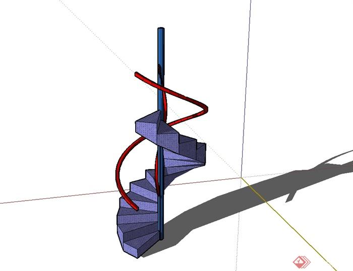 某现代风格独特旋转楼梯设计su模型(3)