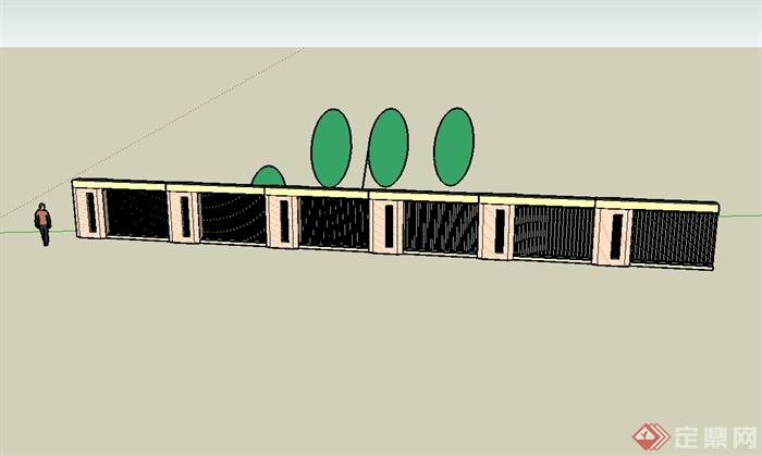 某现代风格小区围墙设计su模型(2)