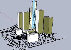 某现代风格城市中心建筑楼设计SU(草图大师)模型