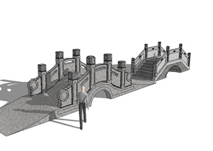 两座古典中式风格石拱桥设计SU(草图大师)模型