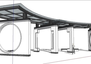 新中式弧形玻璃廊架设计SU(草图大师)模型