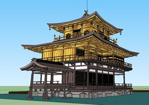 中式寺庙殿堂文化建筑SU(草图大师)模型