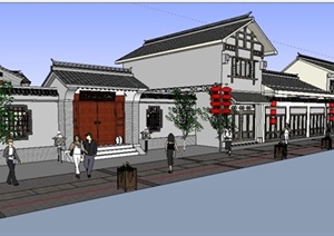 新中式沿街商铺建筑设计SU(草图大师)模型