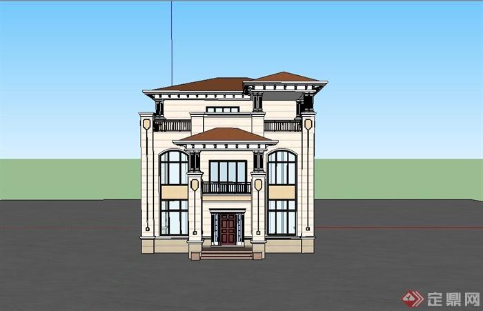 某欧式风格住宅别墅建筑SU模型设计包含CAD方案图PDF文档(13)