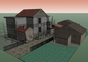 现代中式风格农村住宅房建筑设计SU(草图大师)模型
