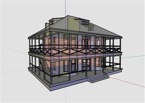 某美式风格独特制作的别墅建筑楼设计SU(草图大师)模型