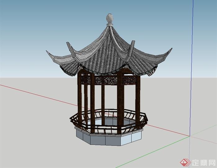 古典中式风格八角凉亭设计su模型(1)