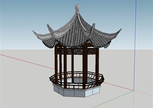 古典中式风格八角凉亭设计SU(草图大师)模型