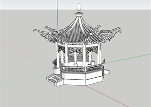 古典中式风格独特详细八角亭设计SU(草图大师)模型