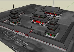 古典中式风格寺庙庙宇塔楼建筑设计SU(草图大师)模型