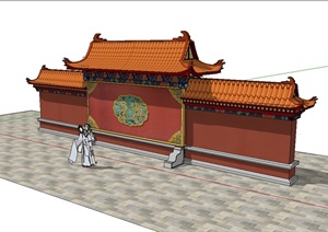 古典中式风格皇家园林影壁景墙设计SU(草图大师)模型