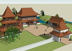 某东南亚风格寺庙建筑楼设计SU(草图大师)模型