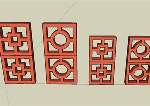 7种中式花纹窗格设计SU(草图大师)模型