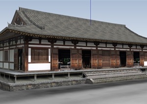 中式单层寺庙庙宇建筑Su模型