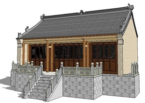中式单层正殿庙宇寺庙建筑Su模型