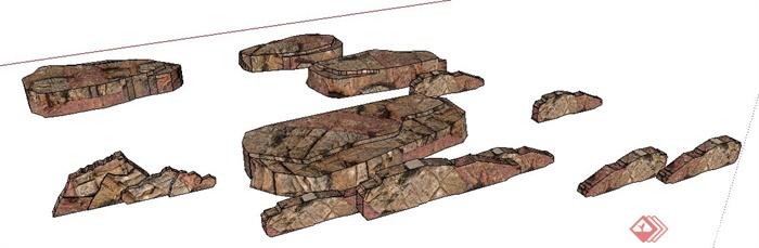 各种形状石头石块su模型(1)