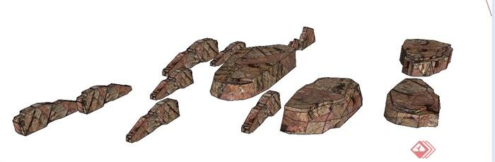 各种形状石头石块su模型(3)