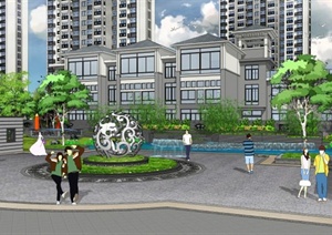 新中式小区建筑与景观方案SU(草图大师)精致设计模型