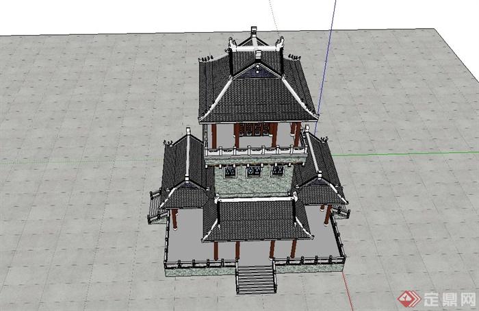 某中式古典风格塔楼建筑SU模型设计(3)