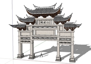 格式中式风格牌坊大门设计SU(草图大师)模型