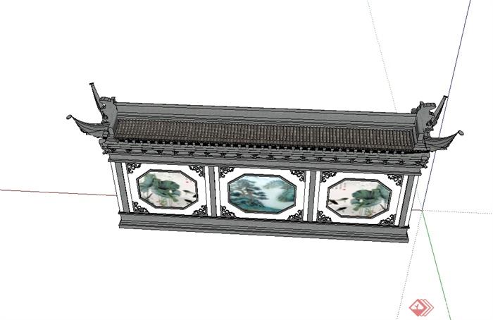 古典中式风格详细精致照壁景墙设计su模型(3)