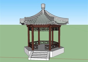某古典中式风格单檐六角亭SU(草图大师)模型设计