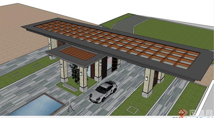某日式风格小型公路收费站SU模型设计(6)