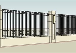 现代铁围栏围墙SU(草图大师)模型